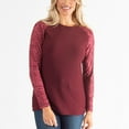 thumbnail image 2 of Womens L/XL Burgundy Floral Brushed Jersey Contrast Long Sleeve Top by Howard's, 2 of 5