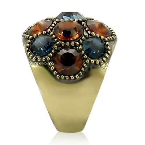 0W234 - Antique Copper Brass Ring with Top Grade Crystal in Multi Color