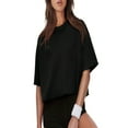 thumbnail image 4 of Women Cropped T-Shirts Drop Shoulder Round Neck Crop Tops Casual Summer Solid Color Basic Tees, 4 of 4