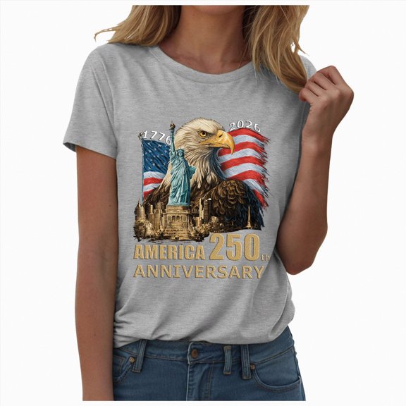 enyan US 250th Anniversary 250 Years Freedoms 1776-2026 tee Graphic Vintage Womens T Shirt,Light Gray,XL