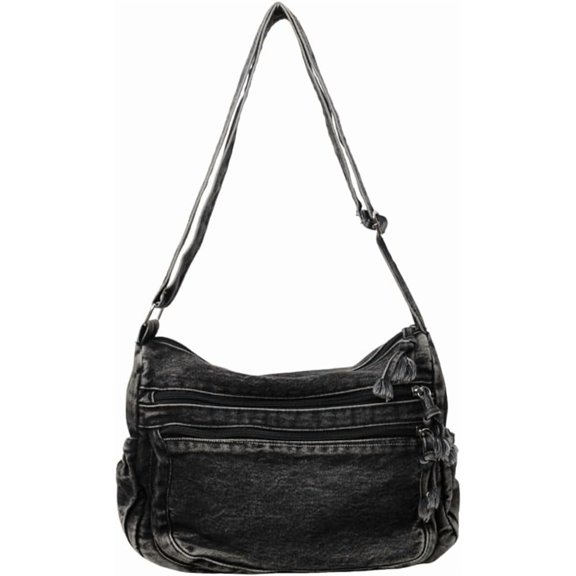HMSHA Women's Retro Large Canvas Denim Shoulder Bag Denim Crossbody Handbags Casual Style Lightweight Tote Purse