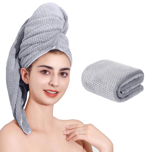 Laojbaba Toalla de microfibra para el cabello de secado rápido, toallas de secado de cabello adecuadas para todo tipo de cabello, cabello largo y grueso, ultra absorbente, 24 x 48 pulgadas, gris (1 un
