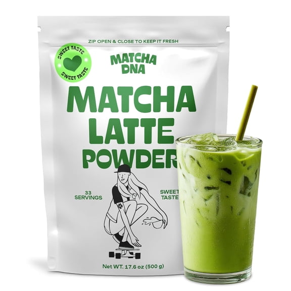 MatchaDNA Sweet Organic Matcha Tea Latte Powder No Sugar Added Naturally Caffeinated 1 Count 1.1 lb (500 Gr)