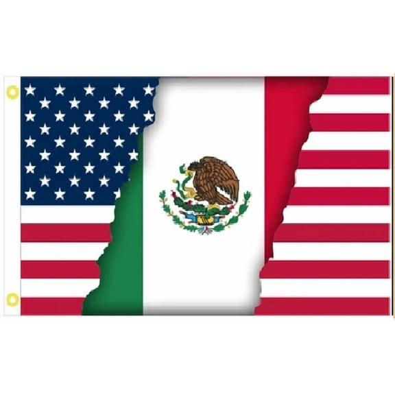 3X5 Usa Mexican Heritage Combination Flag Banner Grommets 100D