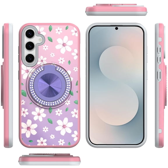XPM for Samsung Galaxy S26 / S26 Plus Pattern Design Hybrid with Invisible Ring Stand & Magnetic Back, Shockproof Protective Grip Phone Case Cover (Flower Blooms)