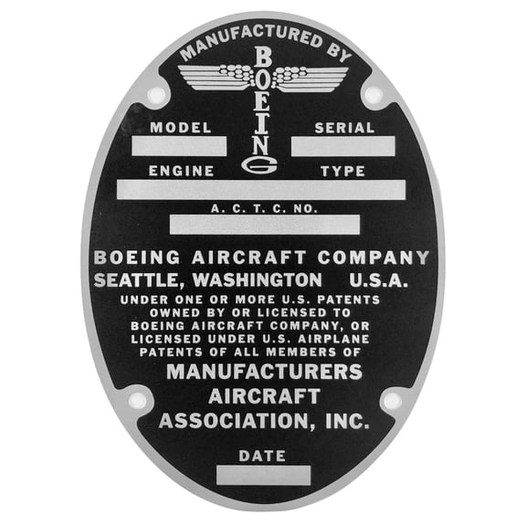 Reproduction B-17 Data Plate Unstamped (Blank)  DPL-0101US