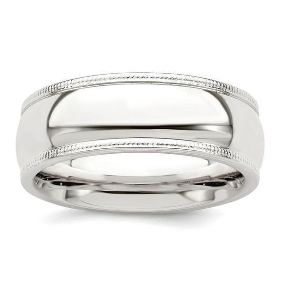 925 Sterling Silver Solid Polished Milgrain Half Round 7mm Millgrain Comfort-Fit Band Ring Size 5 Ring for Women and Men