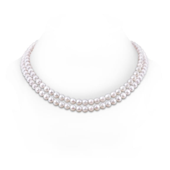 ANGARA 6-7mm, 18" Japanese Akoya Cultured Pearl Double Strand Necklace in 14K White Gold for Women | June Birthstone, Birthday, Anniversary, Jewelry Gift for Women | Pearl Necklace