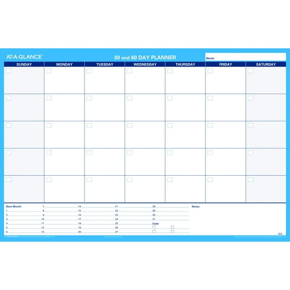 AT-A-GLANCE Undated 30 and 60-Day Horizontal Erasable Wall Calendar Reversible