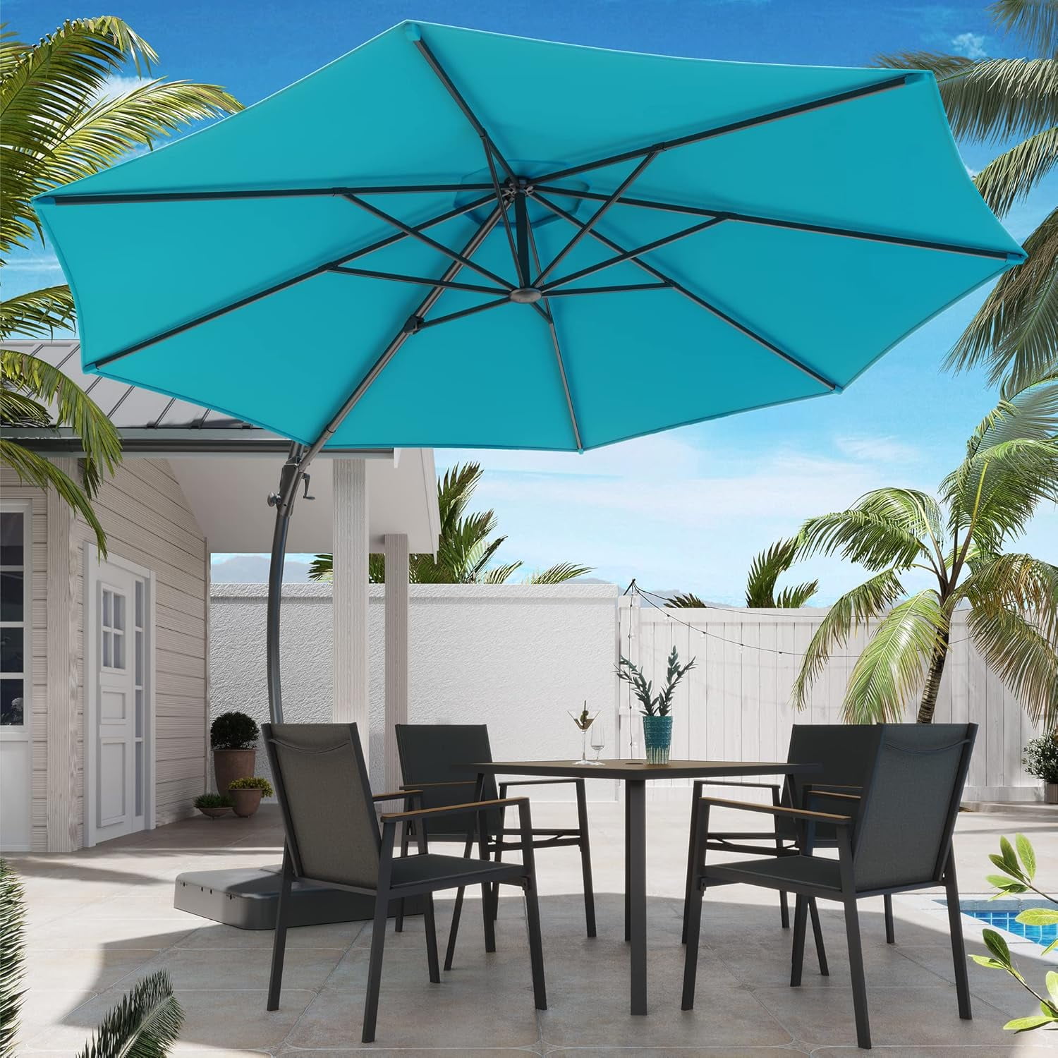 Decksplore Outdoor Patio Umbrella,Curvy Cantilever Umbrella Heavy Duty Offset Hanging Umbrella with 360° Rotation for Garden, Pool(Blue, 11FT)