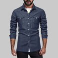 thumbnail image 2 of Men’s Long Sleeve Denim Shirt Jacket Lapel Solid Color Casual Spring Fall Top, 2 of 8