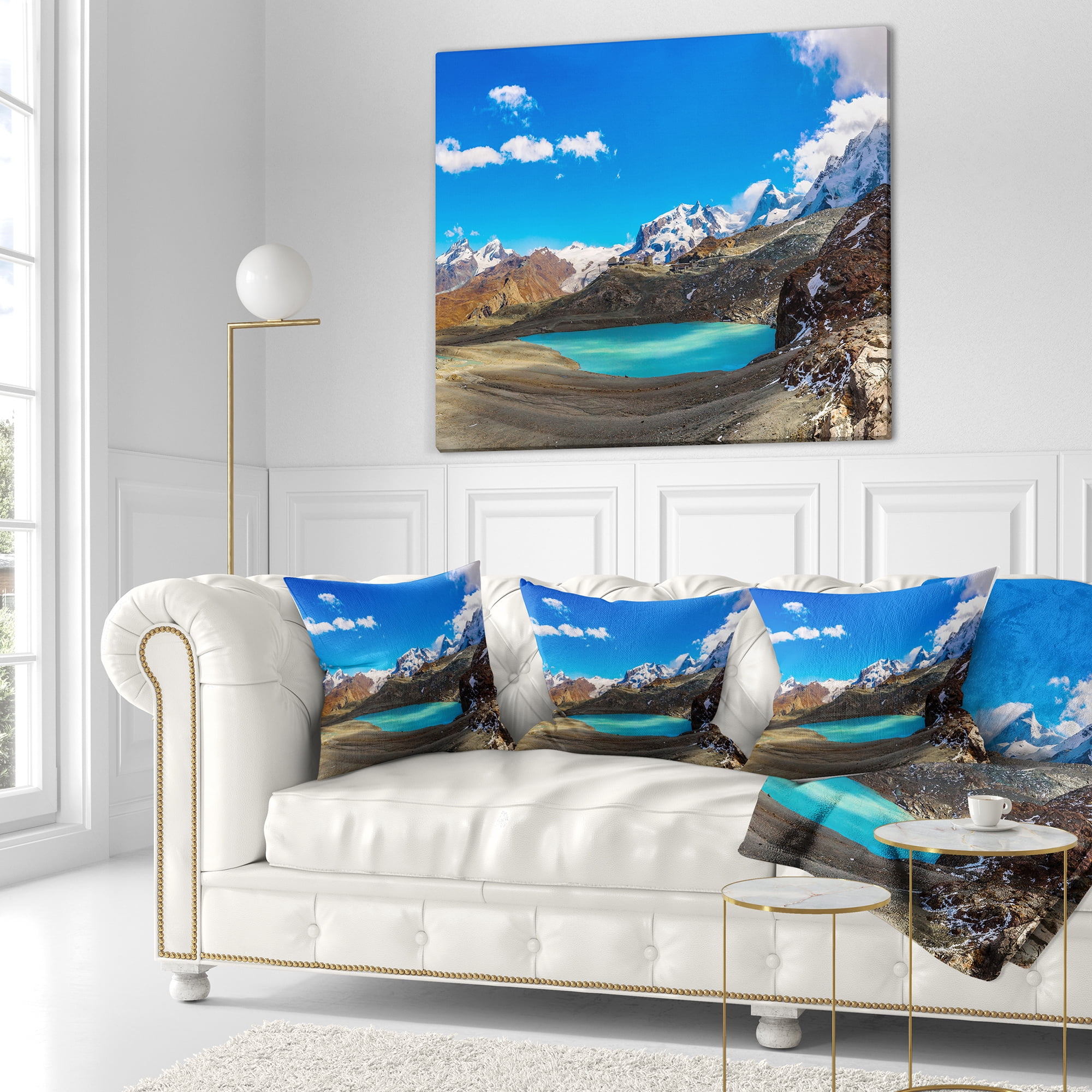 Designart Alps Mountain Fountain - Photography Throw Pillow - 16x16