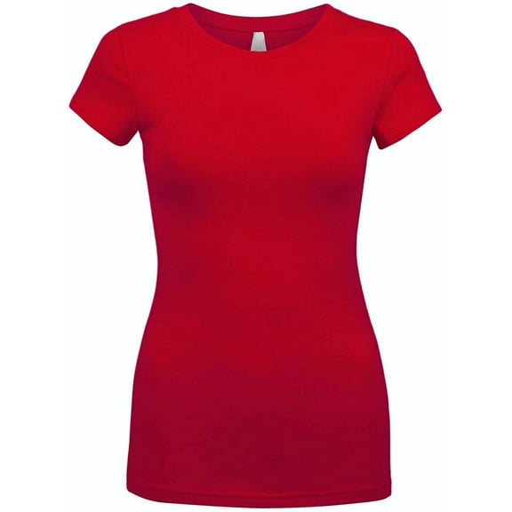 Kaylee_xo Sexy Women's Low-Cut Basic Round Neck Short Sleeve Fitted Tee Shirt Top