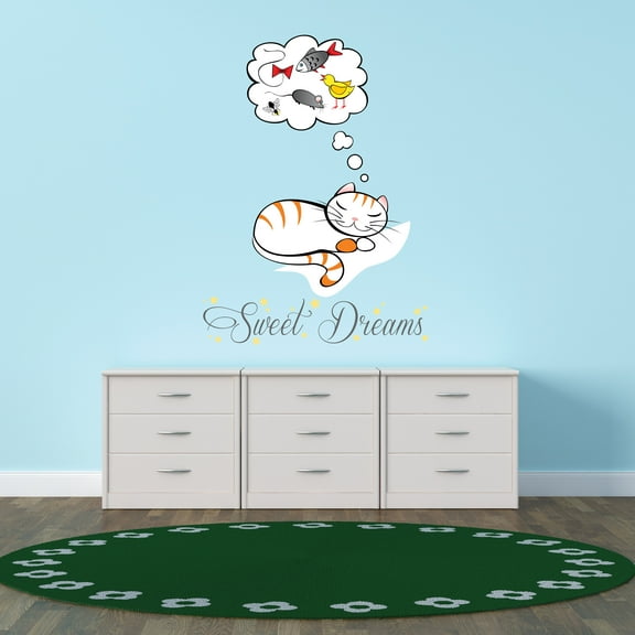 Animal Wall Decals for Boy's Bedroom - Yummy Food in Cat's Dream Wall Sticker Decal With Easy Installation Instructions Kid's Bedroom Décor Wall Sticker - Size: 7 In x 10 In
