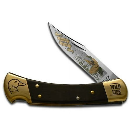 Buck 110 Wild Life Series Duck Folding Hunter Stainless Custom Pocket Knife WLS-DUCK WOOD