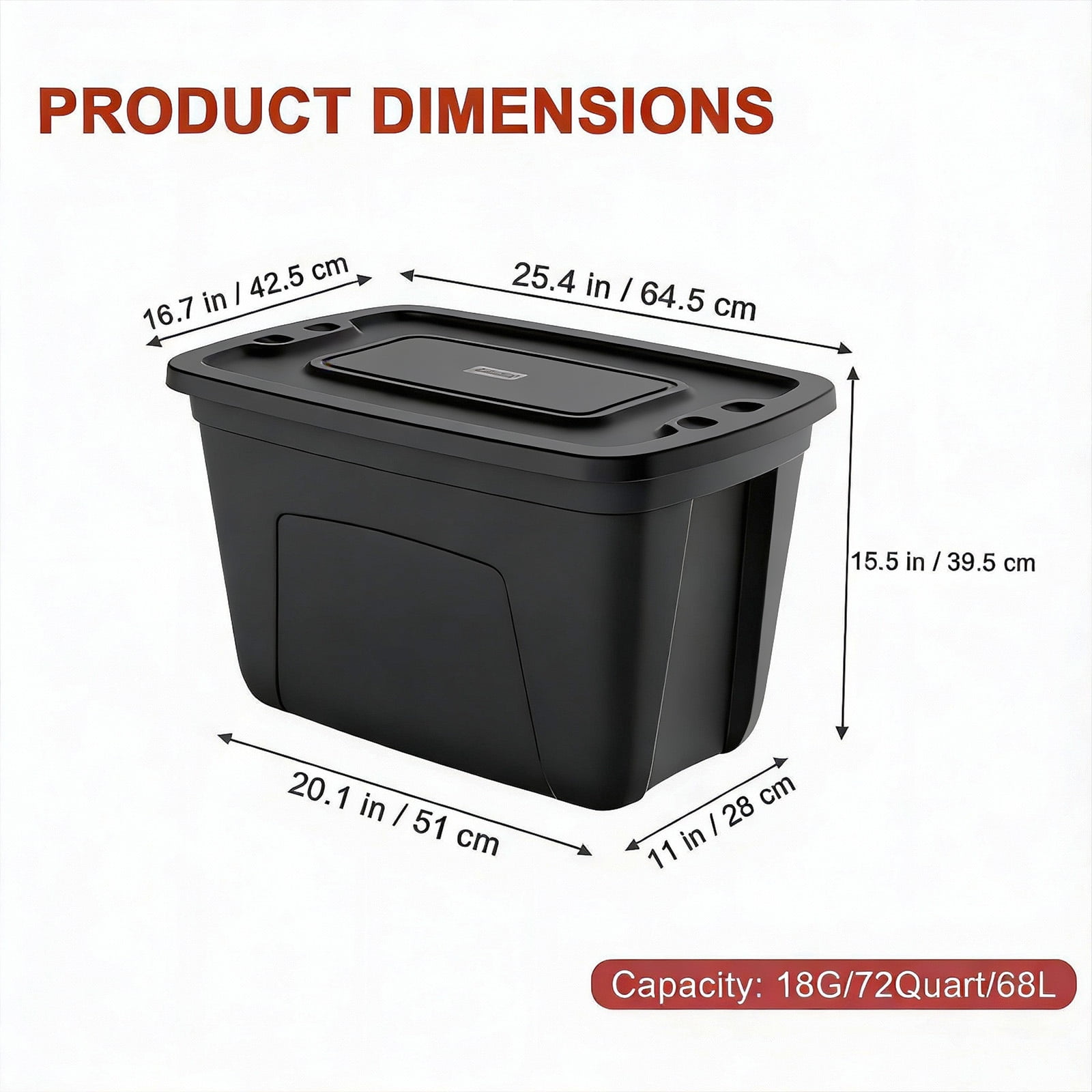 SimplyKleen 18-Gallon Stacking Plastic Storage Containers with Lids, Black Body/Black Lid (Pack of 4)