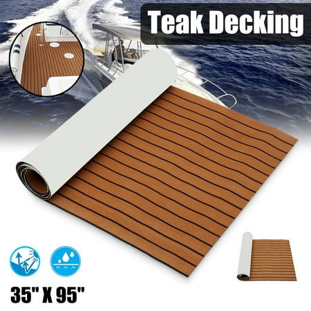 35.4'' x 94.5'' 5.5mm Marine Boat Sheet Teak Decking Boat Flooring Mats Yacht Flooring EVA Foam Floor Sheet Non-Skid Self-Adhesive Sea