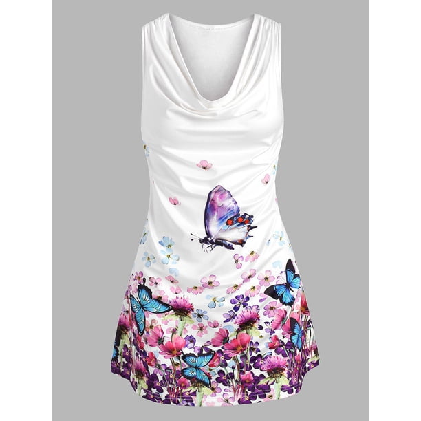 Tapa de camiseta de camisetas de mariposa floral de talla grande Rosegal Camisetas sin mangas de talla grande