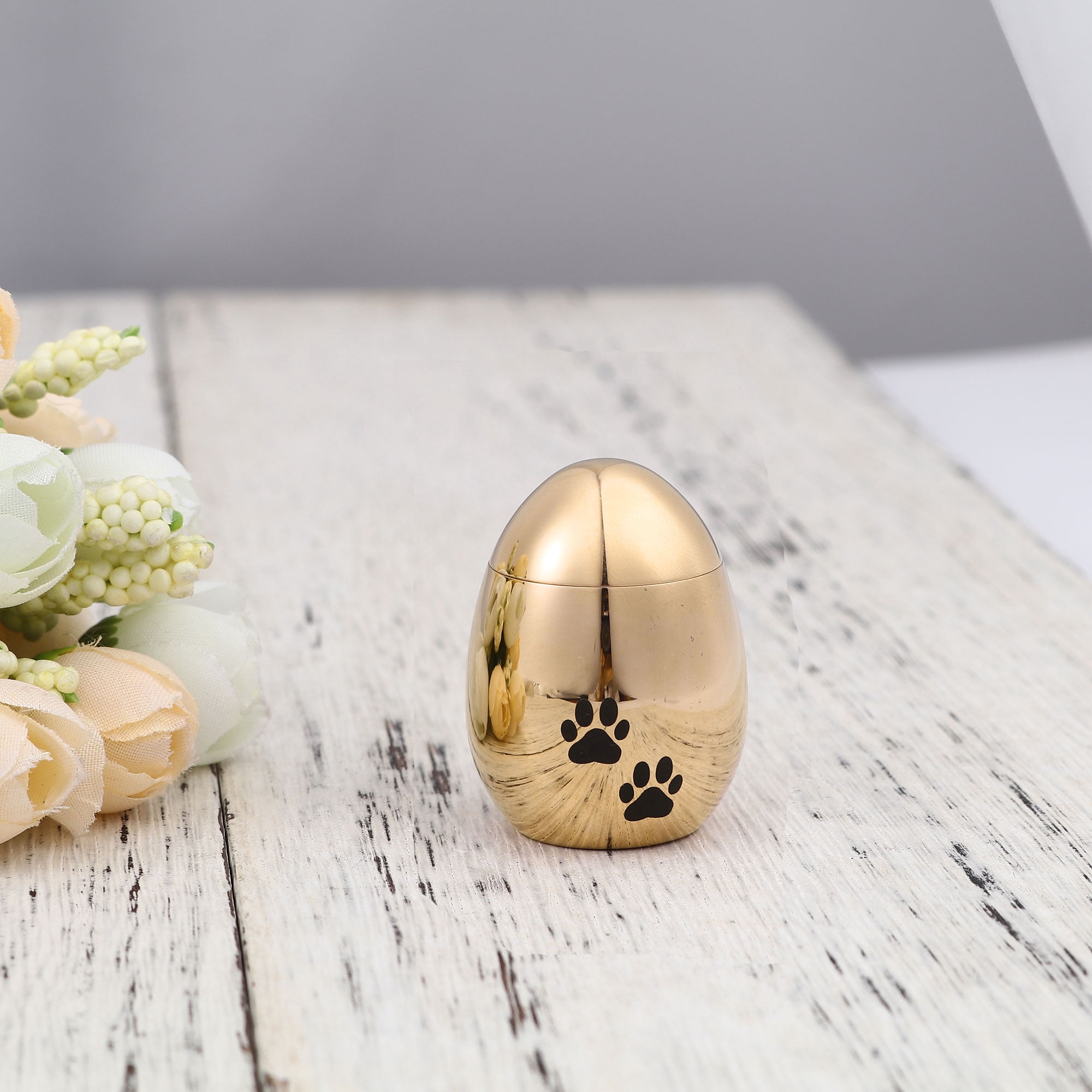 Handcrafted Waterproof Stainless Steel Small Gold Pet Cremation Urn for Ashes Holder Dog Paw Print Memorial Ash Container Keepsake with Free Gift Pouch