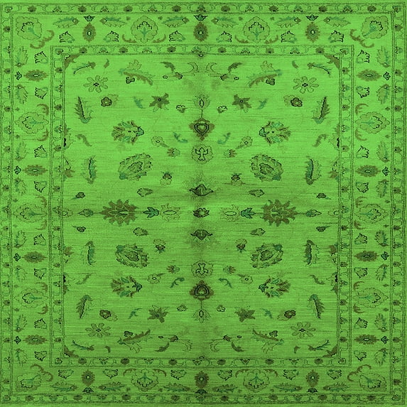 Ahgly Company Indoor Square Oriental Green Industrial Area Rugs, 6' Square