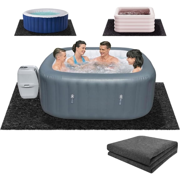 FANGNISN 90 * 90 inch Hot Tub Pad, Inflatable Hot Tub Mat Outdoor Indoor, Slip-Proof Backing, Absorbent Spa Pool Ground Base Flooring Protector Mat