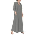 thumbnail image 2 of IDALL Robes Maxi, Robes Décontractées pour Femmes Robe Chemise Longue en Coton et Lin avec Poches Robe à Manches Longues, Robes Longues, Robes pour Femmes Robe Grise 4TG, 2 of 4