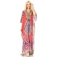 thumbnail image 5 of Sakkas Georgettina Flowy Rhinestone V Neck Long Caftan Dress / Cover Up - Red / Blue - One Size, 5 of 5