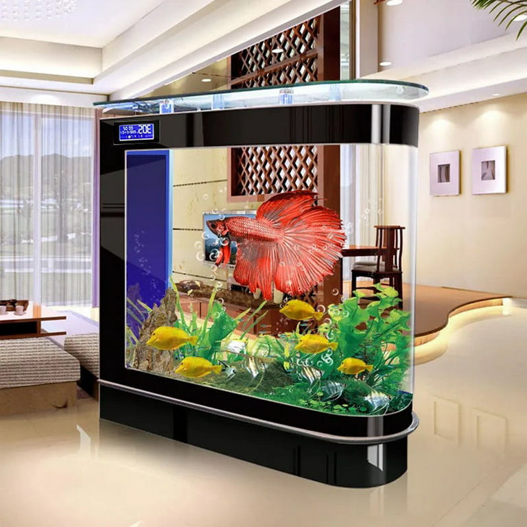 LED Aquarium Kit Upright Black Fish Tank Large Glass Fishbowl Glsaa Bar for Patios Living Office Room and Kitchen, Size: 120*126*40cm