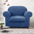 thumbnail image 4 of CHUN YI Stretch 2-Piece Checks Sofa Cover with Cushion Cover Slipcover, Chair, French Blue, 4 of 6