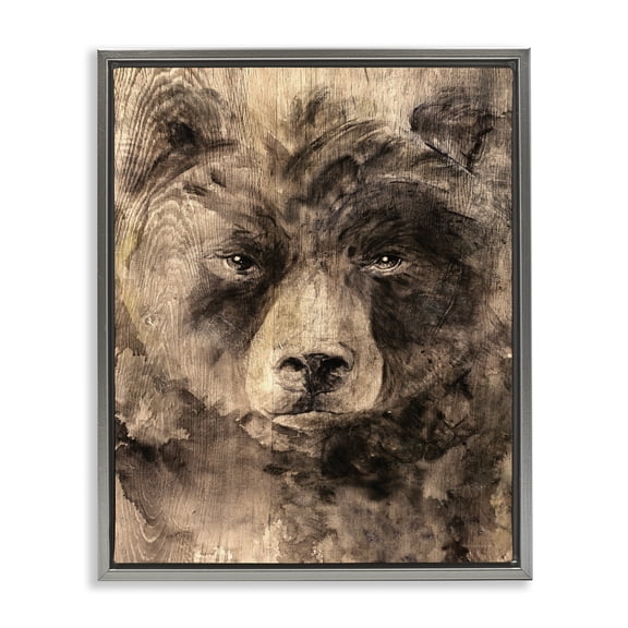Stupell Industries Southwestern Rustic Bear Portrait Gray Floating Frame Canvas Art, 25 x 31, by Kamdon Kreations