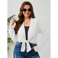 thumbnail image 3 of SHOWMALL Women's Plus Size Open Front Cardigan, White 1X Lightweight Duster Sweater with Pockets for Casual Layering, 3 of 8