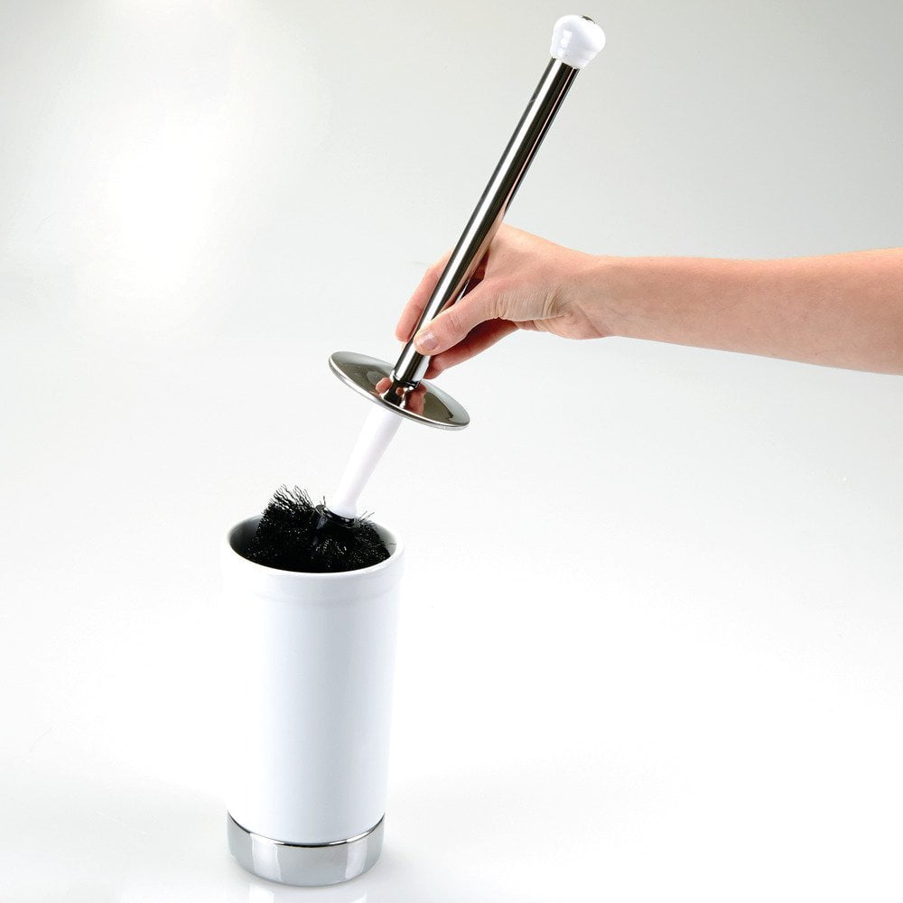 iDesign York Toilet Brush Holder, White and Chrome