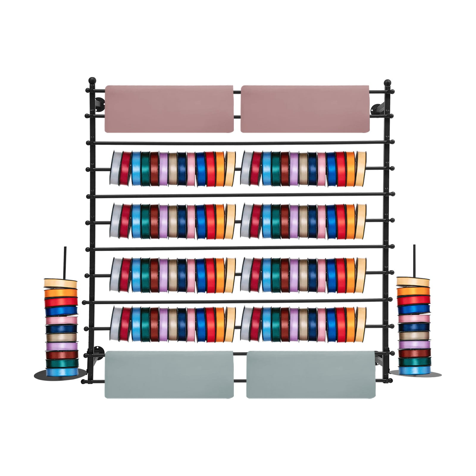 ToppiJoy 12 Rods Wall Mounted Ribbon Rack for Craft Room, Ribbon Organizer Wrapping Paper Rack for Craft Room, Cake Shop, Flower Shop Black