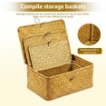 thumbnail image 3 of 3 Pcs Wicker Storage Basket with Lid Handmade Hay Woven Basket with Lid Multifunctional Stackable Easy to Clean Hay Storage Basket for Toys Cosmetics Bathroom, 3 of 10