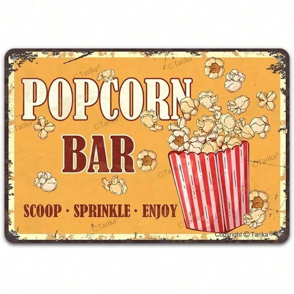 HELLOYOUNG Vintage Popcorn Bar Metal Sign 8x12 Inch Rustic Tin Wall Art Movie Night Decor for Home Kitchen Theatre Room