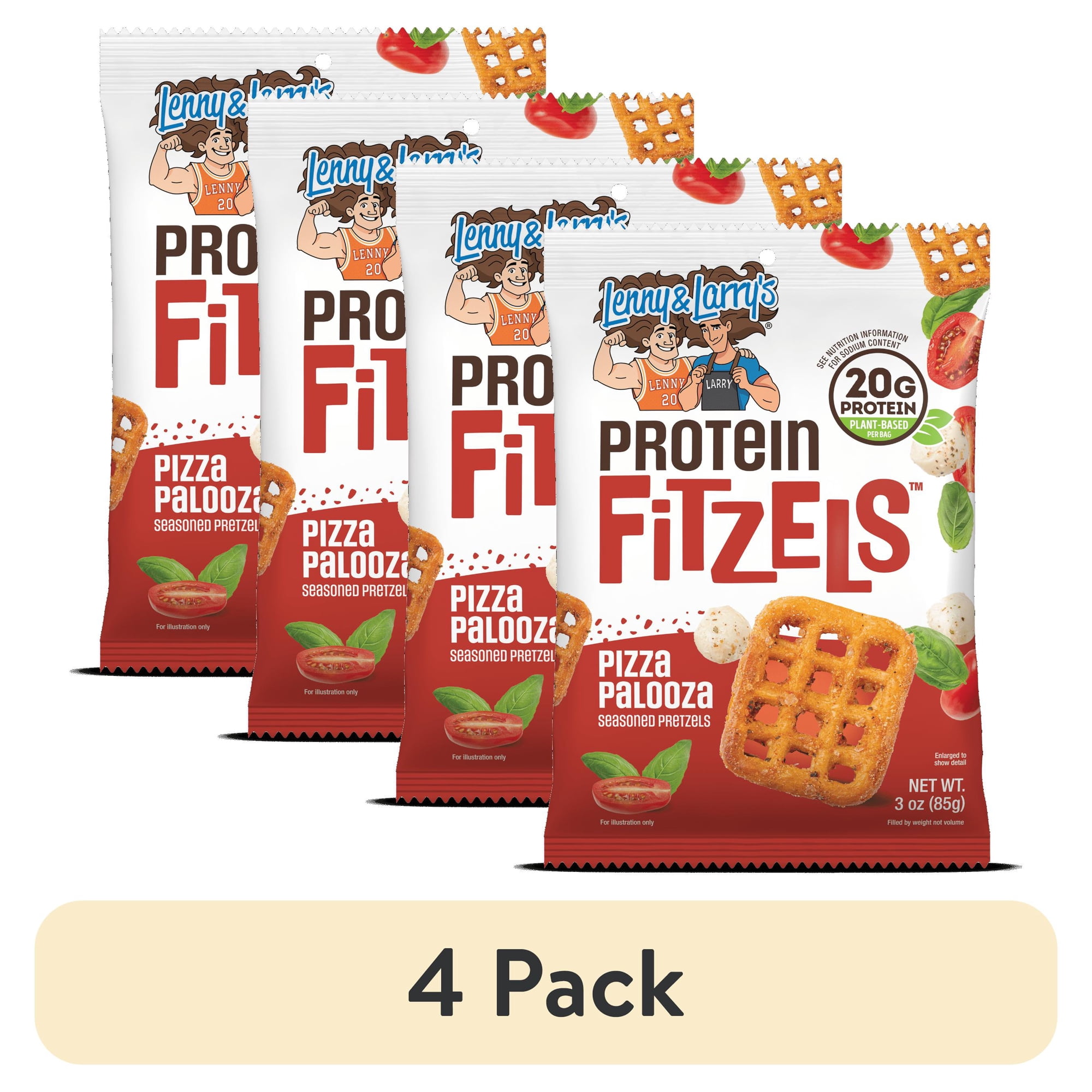 (4 pack) Lenny and Larry's Fitzels Protein Pretzels, Pizza Palooza, 20g Protein, 3oz