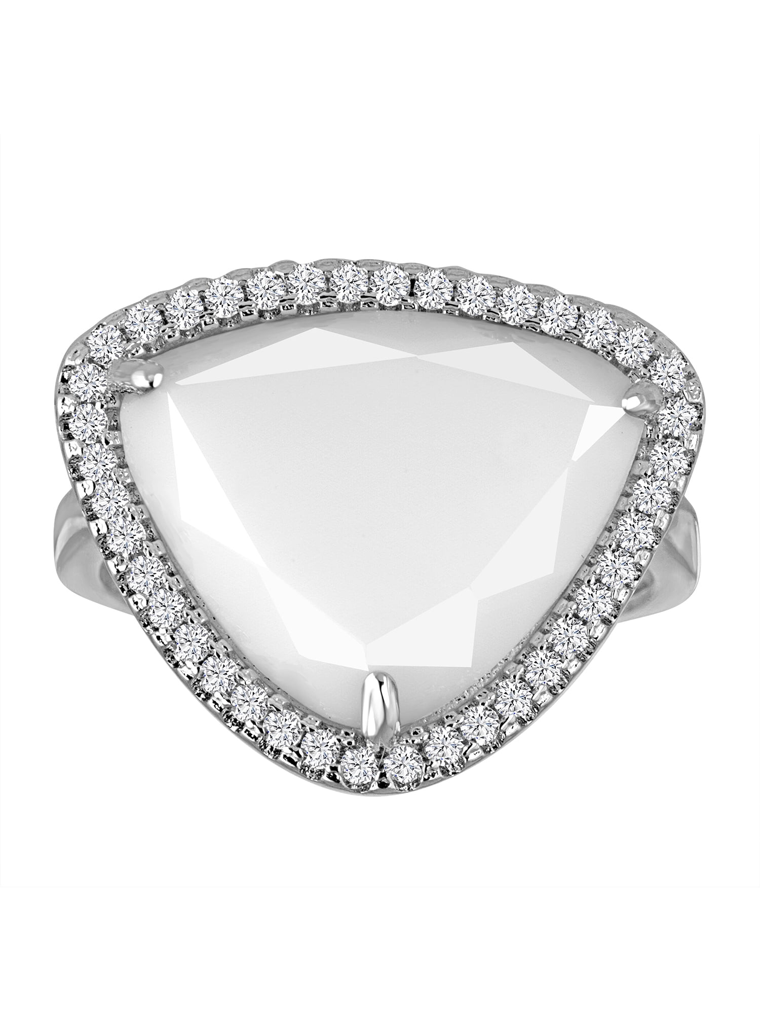 Brilliance Fine Jewelry White Agate and CZ Accent Fine Silver-Tone Fashion Ring