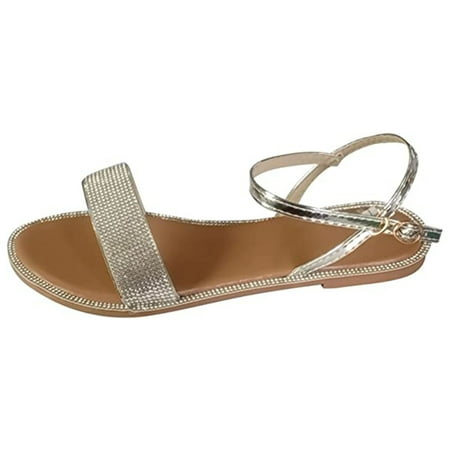 

Flat Women Sandals Summer Dressy Strappy Rhinestone Slipper Shoes