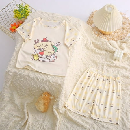 

Kawaii Kids Pajamas Sanrioed Summer 2 Pcs Soft Cotton Shorts Cartoon Nightgown Anime Cinnamoroll Hello Kitty Girls Boys Gift