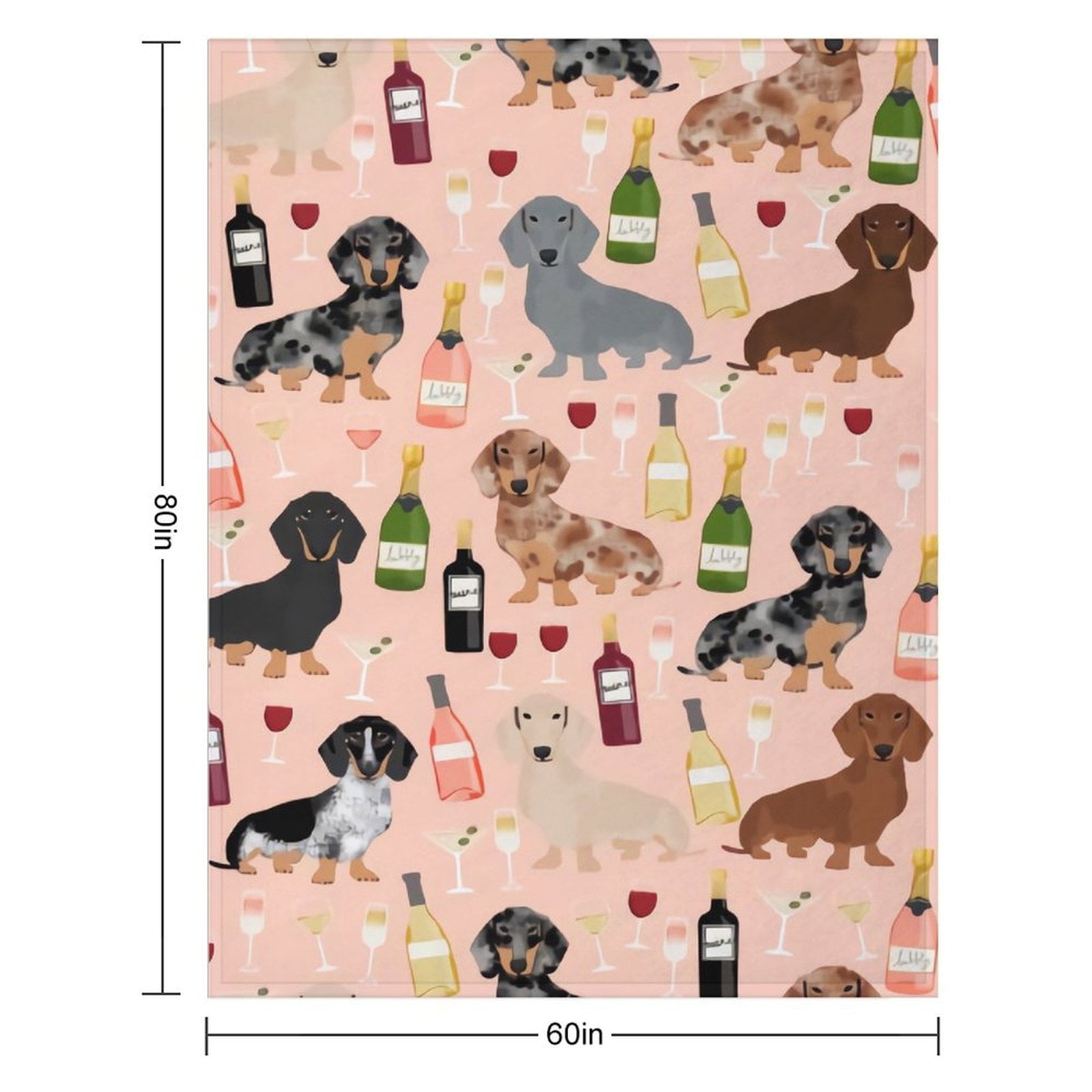 Dachshund Doxie Dachsie Champagne Wine Cocktails Dog Breed The Full Collection of Flannel Blanket Lightweight Cozy Bed Blankets Soft Throw Blanket Fit Couch Sofa for Kids Adults 60"×80"