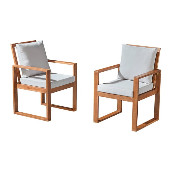 Weston Eucalyptus Wood Outdoor Dining Chairs with Gray Cushions/Set of 2