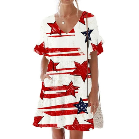 FDGIU Women s Floral T-Shirt Dress - Loose Mini Sundress with Pockets Ideal Beach Cover Up for Summer