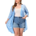 thumbnail image 2 of Women's Plus Size Cardigan Lace Open Front 3/4 Sleeve Long Bolero Jacket Light Blue 1X, 2 of 6
