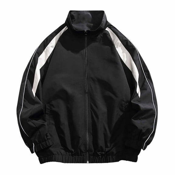 Pejock Men's Casual Jacket - Zip-Up Loose Fit Long Sleeve Outerwear, Solid Color Polyester Coat with Flip Collar & Pockets for Daily Fall Winter Wear