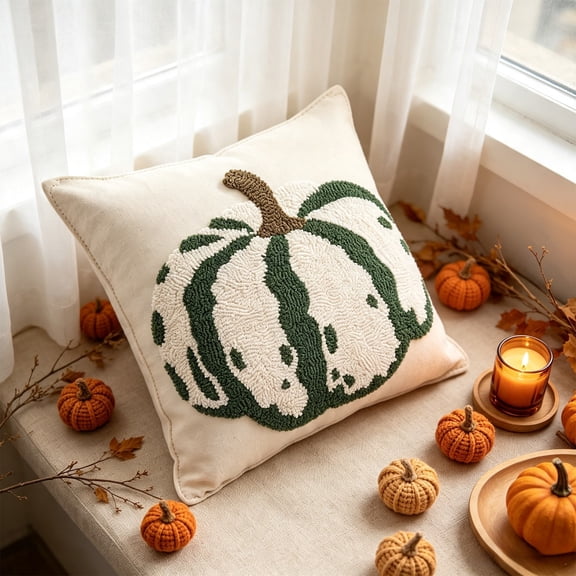 Fall Embroidered Pillow, Maple Leaf Cushion, Halloween Sofa Decor, Tufted Textured Design and Festive Themed Patterns for Living Room Sofas, Bedroom Accents, and Party Settings