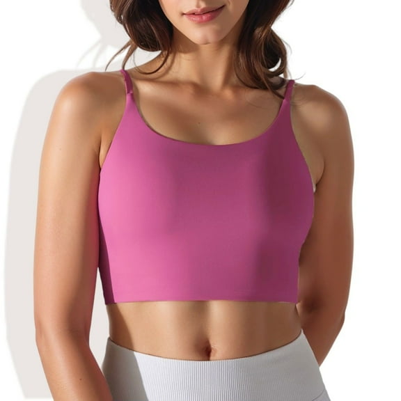 Women's Scoop Neck Stretchy Cropped Sports Athletic Bra-Medium, Fuchsia