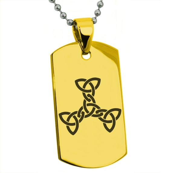 Stainless Steel Celtic Triquetra Interlaced Knot Engraved Dog Tag Pendant Necklace