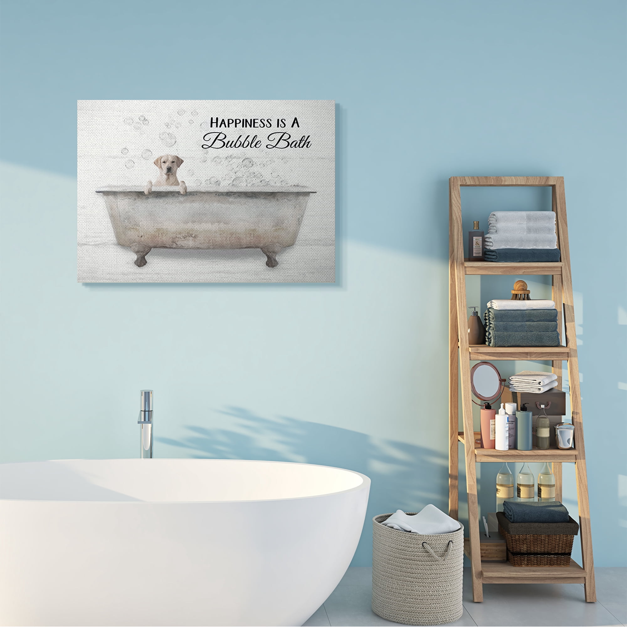 Stupell Home Décor Happiness is a Bubble Bath Dog In Tub Word Design Canvas Wall Art by Lori Deiter