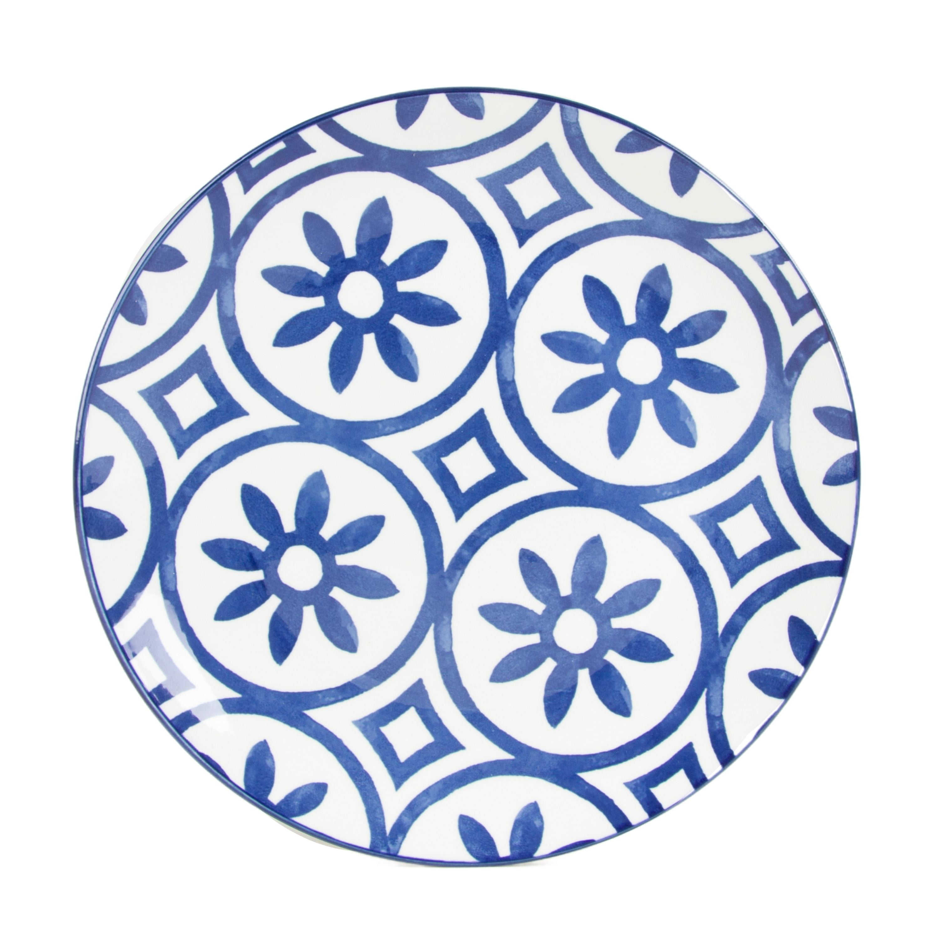 (2 pack) Mainstays Blue Rim Mixed White and Blue 10.5" Coupe Dinner Plates, Set of 4