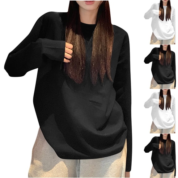 Antinious Womens Long Sleeve Solid Crew Neck Pullover Casual Tops,Sweatshirt for Women,Going Out Tops for Women,Black,L